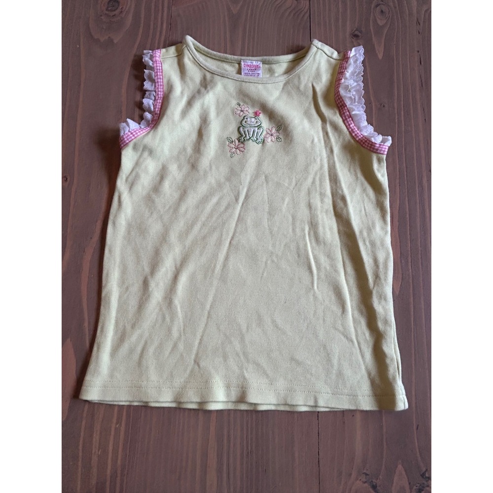 Kk 17 Gymboree‎ Girls Vintage Frog Embroidered Tank Top Yellow Green Size L 5 6